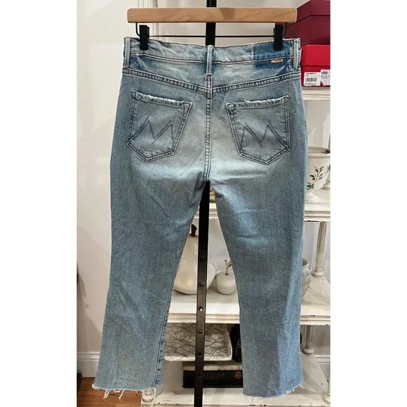 MOTHER Superior Denim The Insider Crop Stop Fray Jeans Size 27 in I Confess Blue